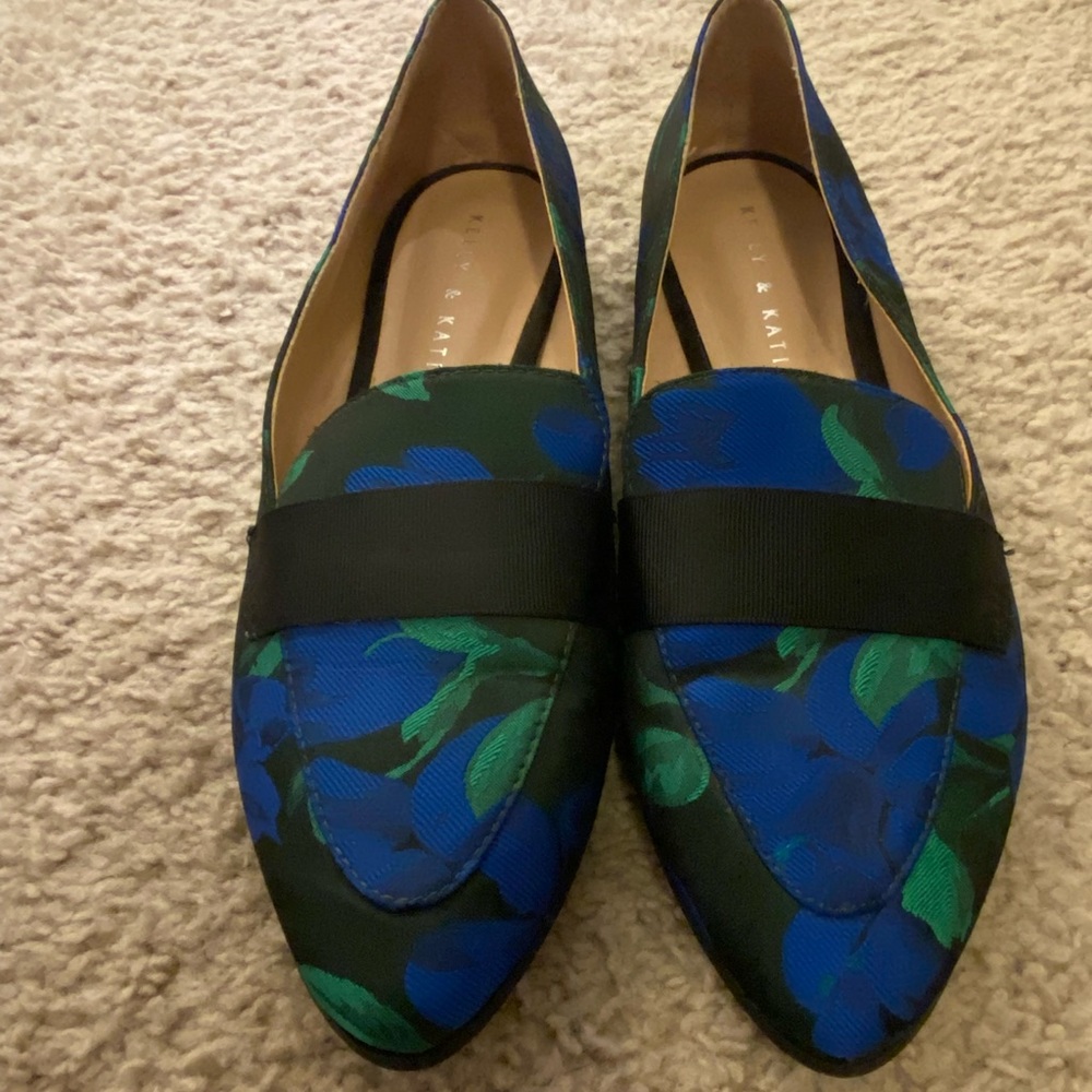 Kelly & Katie Floral Patterned Loafers in Blue and Green